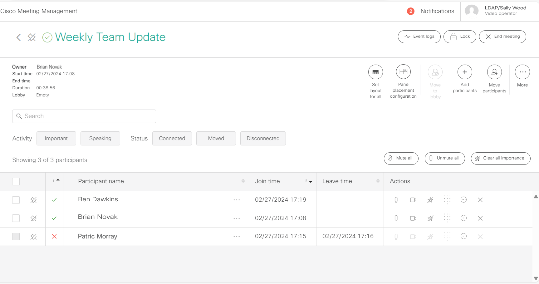 Meeting details page for unscheduled meetings